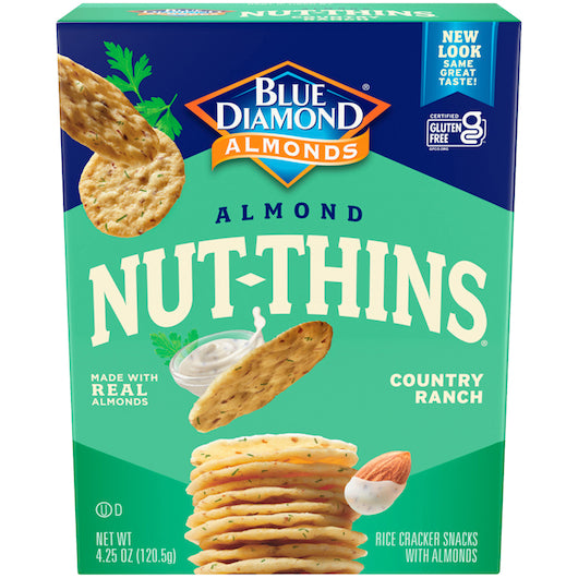 Blue Diamond Almond Nut-Thins Crackers Country Ranch, 12 x 4.25 oz Case - Crackers & Grahams