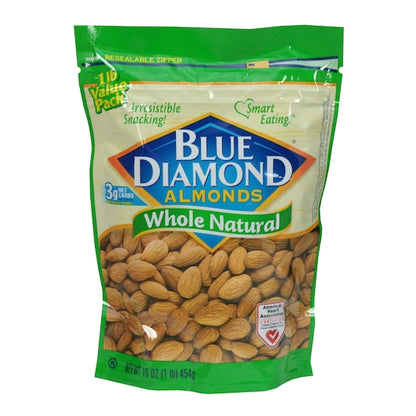 Blue Diamond Almonds Whole Natural, 6 x 16 oz Case - Nuts & Seeds