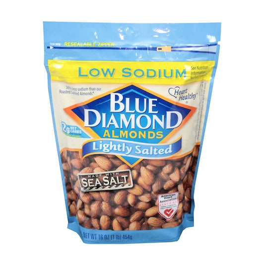 Blue Diamond Almond Lightly Salted Low Sodium, 6 x 16 oz Case - Nuts & Seeds