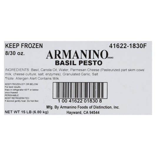 Armanino Frozen Basil Pesto Sauce, 8 x 30 oz Case - DOT product image 5