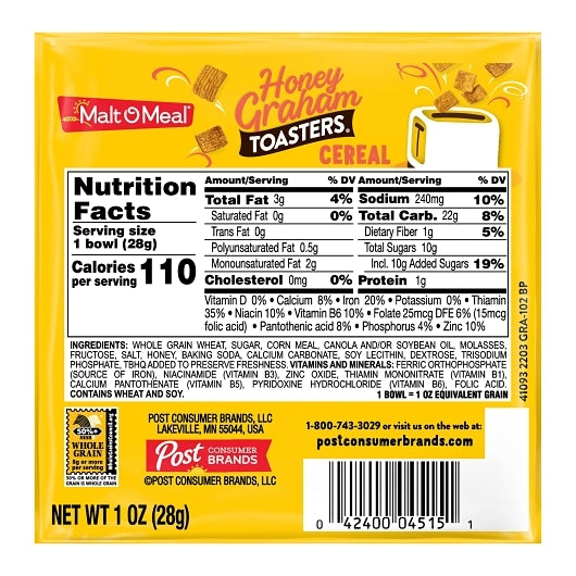 Honey Graham Squares Honey Graham Toasters Cereal, 96 x 1 oz Case - DOT product image 4