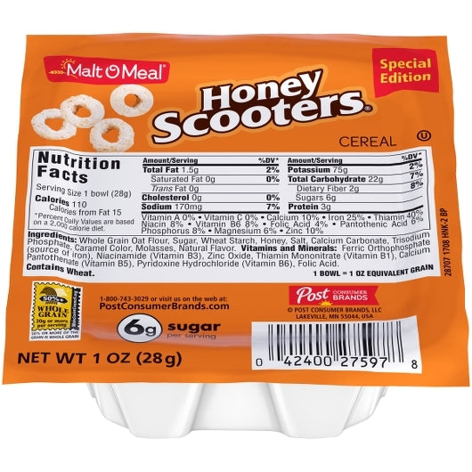 Malt O Meal Honey Scooters Cereal Bowl, 96 x 1 oz Case - DOT product image 2