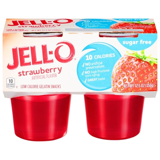 Jell-O Sugar Free, Ready To Eat, Strawberry Gelatin, 6 x 12.5 oz Case - Bakery & Desserts