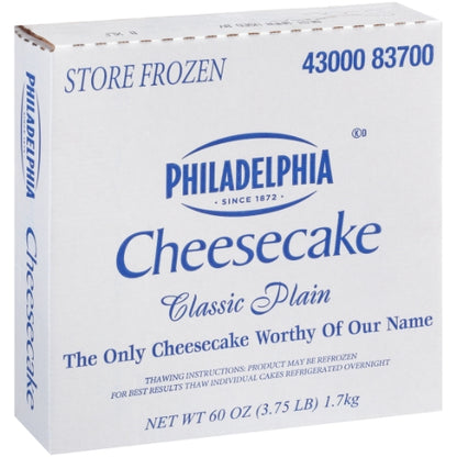 Philadelphia Classic Plain Cheesecake, 4 x 60 oz Case - Bakery & Desserts