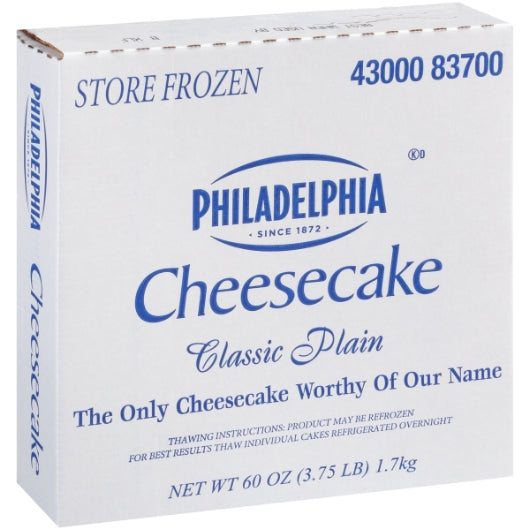 Philadelphia Classic Plain Cheesecake, 4 x 60 oz Case - Bakery & Desserts
