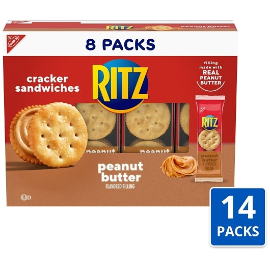 Ritz Peanut Butter Cracker Sandwiches, 14 x 8 x 1.38 oz Case - Crackers & Grahams