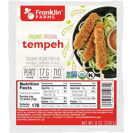 Franklin Farms Original Tempeh, 12 x 8 oz Case - Prepared Foods
