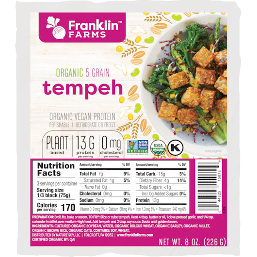 Franklin Farms Five Grain Tempeh, 12 x 8 oz Case - Prepared Foods