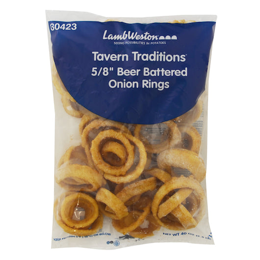 Lamb Weston Tantalizers 5/8" Beer Battered Onion Rings, 4 x 2.5 lb Case - Frozen Snacks & Appetizers