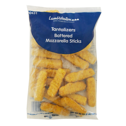 Tantalizers 2.75 Inch Battered Mozzarella Sticks, 6 x 2 lb Case - Frozen Snacks & Appetizers