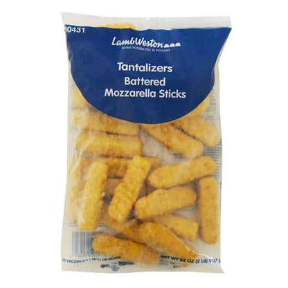 Tantalizers 2.75 Inch Battered Mozzarella Sticks, 6 x 2 lb Case - Frozen Snacks & Appetizers