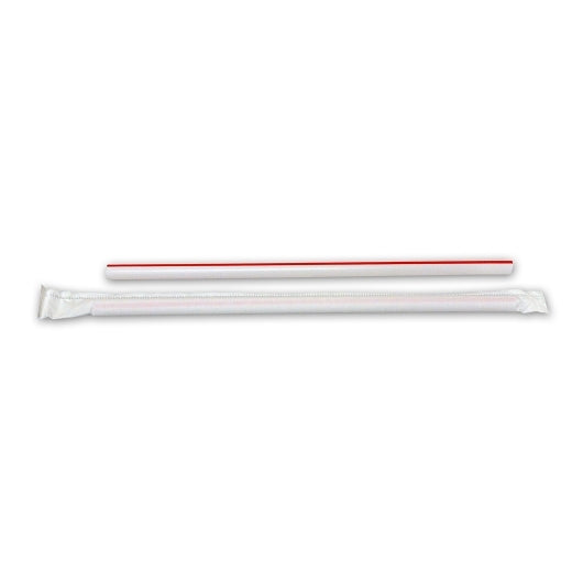 D & W Wrapped Giant Straws with Red Stripe, 25 x 300 x 1 each Case - GS1 product shown out of package