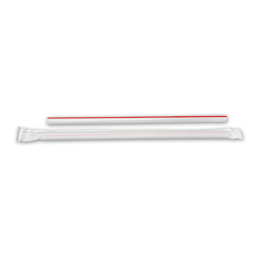 D&W Fine Pack Wrapped Giant Straws with Red Stripe, 25 x 300 x 1 each Case - Straws & Stirrers