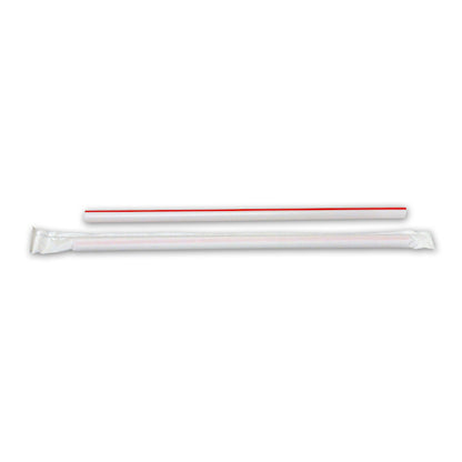 D&W Fine Pack Wrapped Giant Straws with Red Stripe, 25 x 300 x 1 each Case - Straws & Stirrers