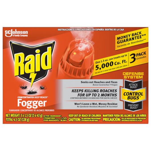 Raid Concentrated Triple Pack Fogger, 12 x 4.5 oz Case - Cleaners & Sanitizers