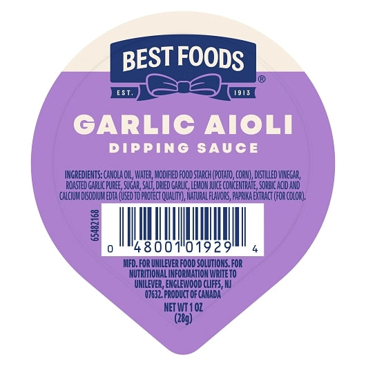Best Foods Garlic Aioli Mayonnaise Dip Cup, 108 x 1 fl oz Case - Condiments & Sauces