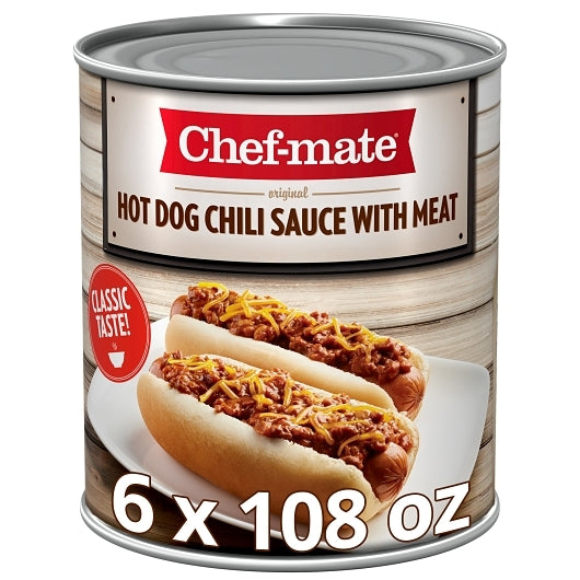 Chef-Mate Hot Dog Chili Sauce with Meat, 6 x 107.937 oz Case - Prepared Foods