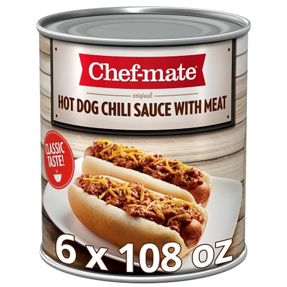Chef-Mate Hot Dog Chili Sauce with Meat, 6 x 107.937 oz Case - Prepared Foods