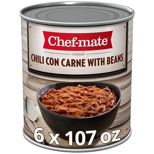 Chef-Mate Original Carne Chili With Beans, 6 x 106.878 oz Case - Prepared Foods