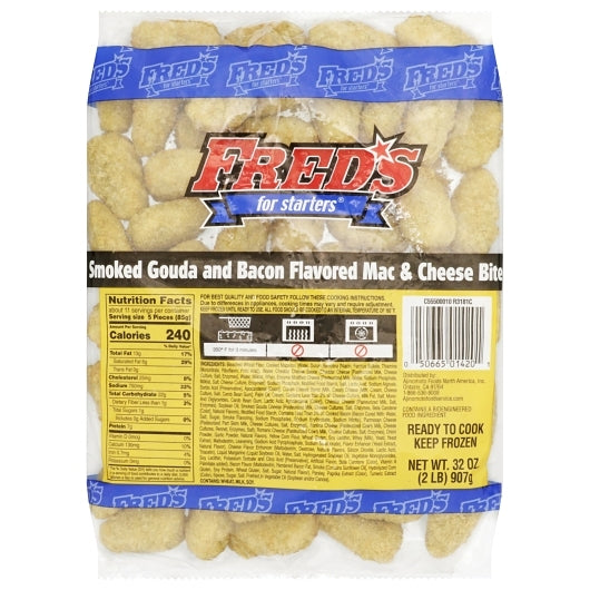 Fred's Smoked Gouda & Bacon Flavored Mac & Cheese Bites, 6 x 2 lb Case - Prepared Foods