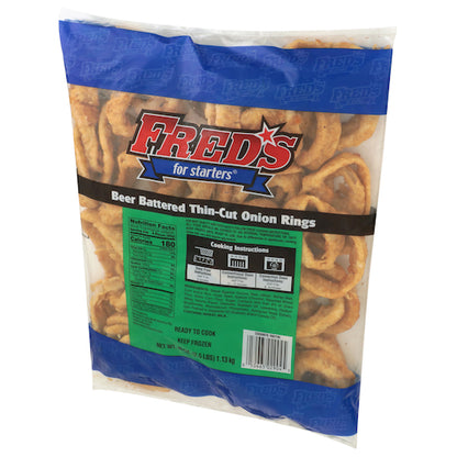 Fred's Beer Battered Onion Rings, 4 x 2.5 lb Case - Frozen Snacks & Appetizers
