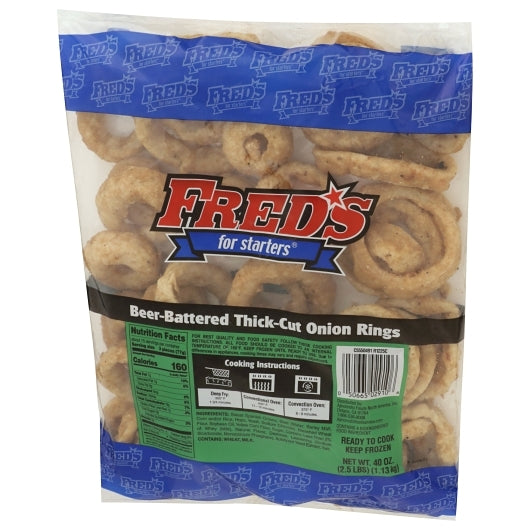 Fred's Beer Battered Onion Rings, 4 x 2.5 lb Case - Frozen Snacks & Appetizers