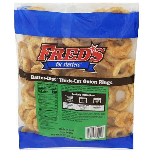 Fred's Golden Dipt Battered Onion Rings, 4 x 2.5 lb Case - Frozen Snacks & Appetizers