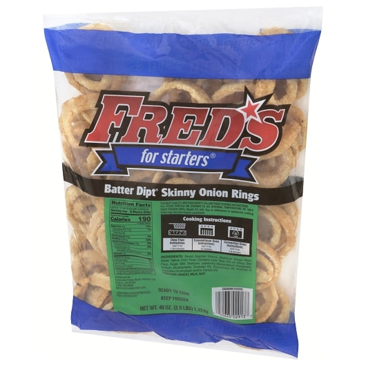 Fred's Skinny Battered Dipped Onion Rings, 4 x 2.5 lb Case - Frozen Snacks & Appetizers