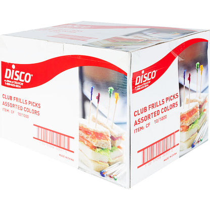 Disco 4 Inch Wooden Disposable Club Frill Assortment Of Purple Red Green And Yellow, 10 x 1000 x 1000 each Case - Unclassified DOT image