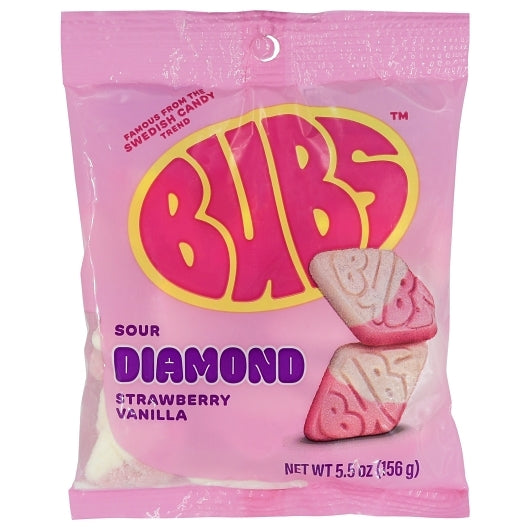 Bubs Sour Diamond Strawberry Vanilla Candy, 8 x 5.5 oz Case - Candy & Confections