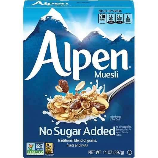 Alpen No Sugar Added Cereal, 12 x 14 oz Case - Breakfast Foods