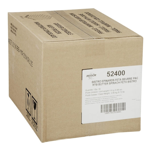 Bridor Ready To Bake Spinach & Feta Butter Bistro, 36 x 3.9 oz Case - GS1 closed shipping case image
