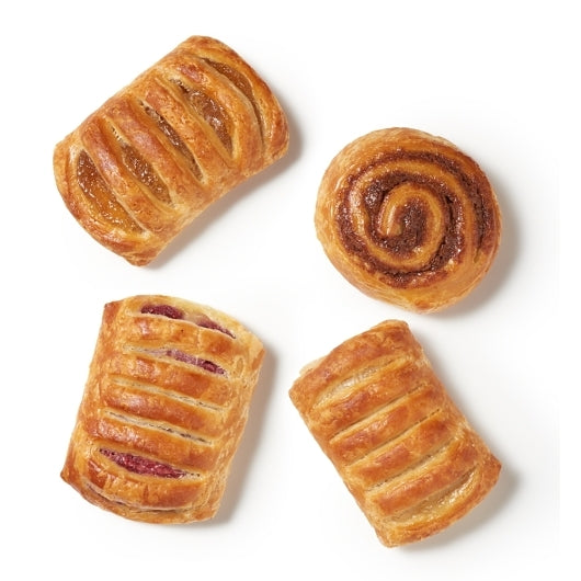 Bridor Ready To Bake Assorted Mini Danishes: 20 Apple, 20 Raspberry, 20 Cinnamon Bun & 20 Maple, 80 x 1.6 oz Case