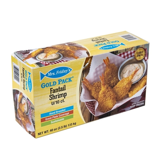 Mrs. Friday's Gold Pack Breaded Fantail U/10 Shrimp, 6 x 2.5 lb Case - Frozen Meat & Seafood
