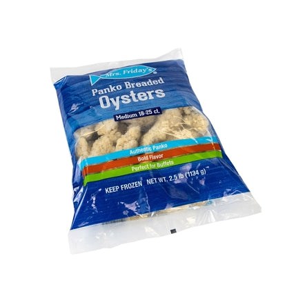 Mrs.Friday's Gourmet Panko Medium Gourmet Breaded Oysters, 6 x 2.5 lb Case - Frozen Meat & Seafood
