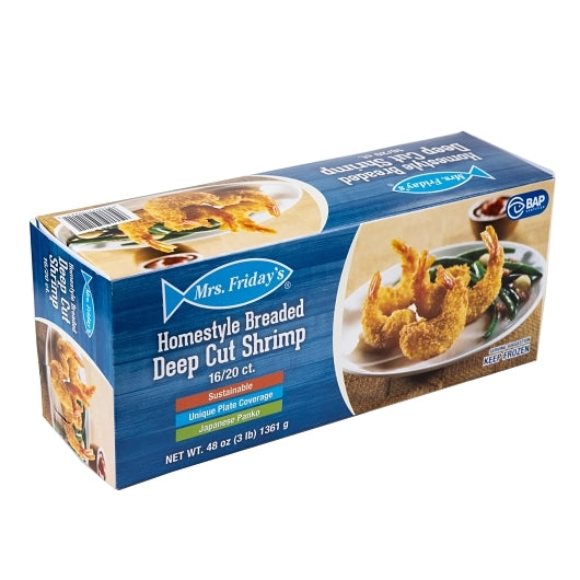 Mrs Fridays Home Homestyle Breaded Deep Cut 16-20 Ct Shrimp, 4 x 3 lb Case - Frozen Meat & Seafood