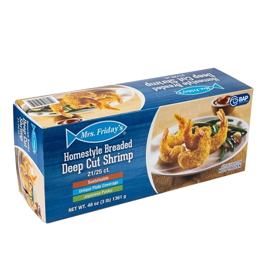 Mrs. Fridays Home Homestyle Breaded Deep Cut 21-25 Ct Shrimp, 4 x 3 lb Case - Frozen Meat & Seafood