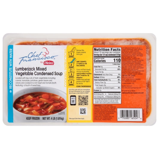 Chef Francisco Lumberjack Mixed Vegetable Soup, 4 x 4 lb Case - Prepared Foods
