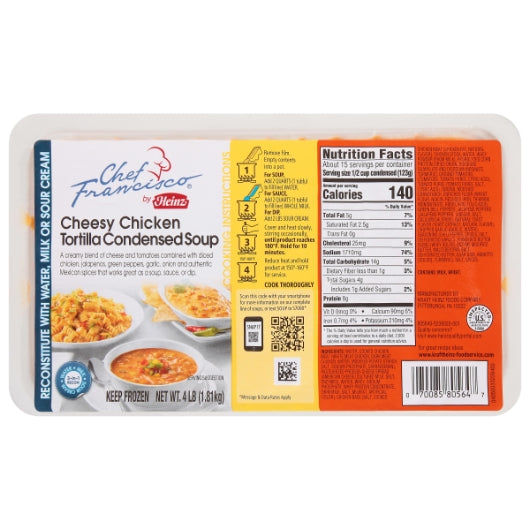 Chef Francisco Cheesy Chicken Tortilla Soup, 4 x 4 lb Case - Prepared Foods