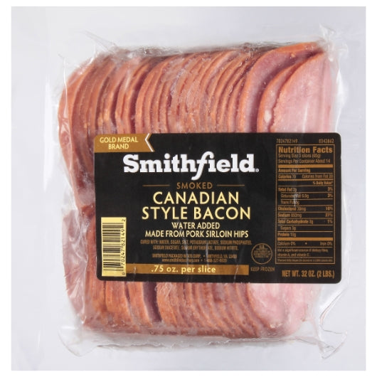 Smithfield Farmland Canadian Smoked Sliced Bacon, 6 x 2 lb Case - Frozen Meat & Seafood