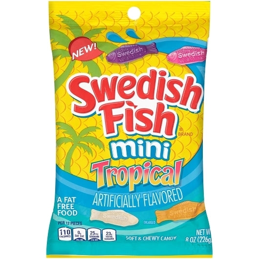 Swedish Fish Fat Free Tropical Soft Candy, 12 x 8 oz Case - Front/center packaged product image