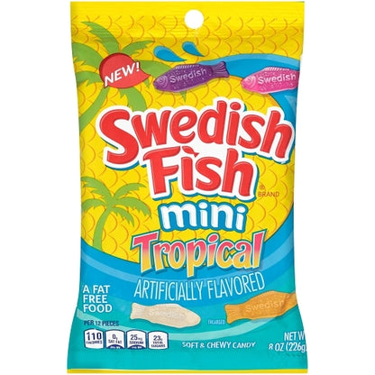 Swedish Fish Fat Free Tropical Soft Candy, 12 x 8 oz Case - Front/center packaged product image
