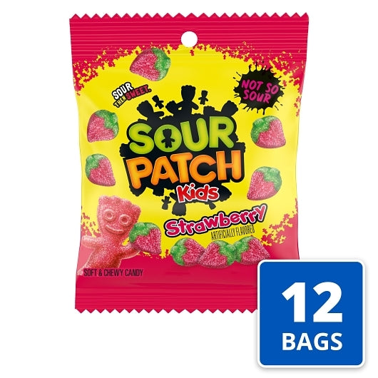 Sour Patch Kids Strawberry Candy Peg Bag, 12 x 3.6 oz Case - GS1 mobile-ready hero image