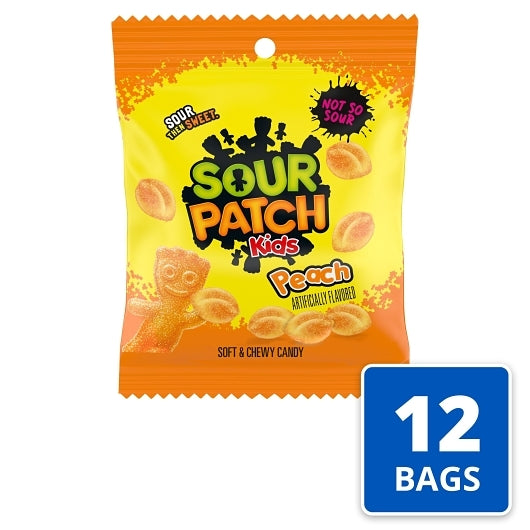 Sour Patch Kids Peach Candy Peg Bag, 12 x 3.56 oz Case - GS1 mobile-ready hero image