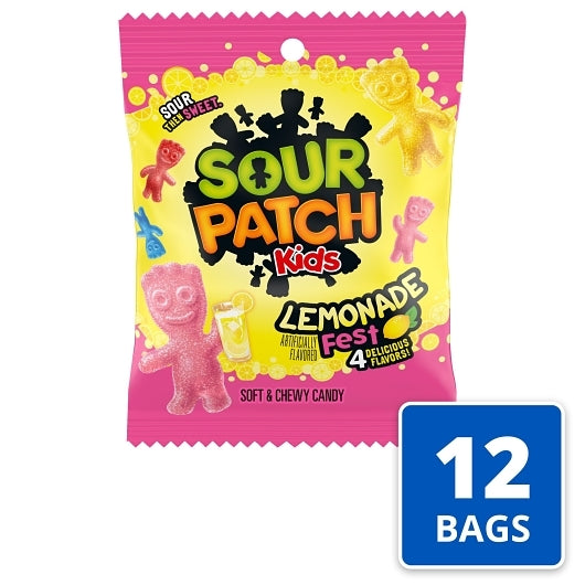 Sour Patch Kids Lemonade Soft Candy Peg Bag, 12 x 3.61 oz Case - Candy & Confections