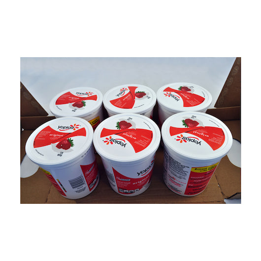 Yoplait Original Bulk Tub Low Fat Strawberry Yogurt, 6 x 32 oz Case - GS1 open-case image