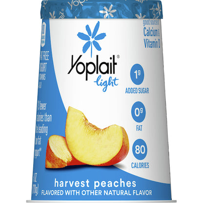 Yoplait Light Harvest Peach Yogurt, 12 x 6 oz Case - Front/center packaged product image