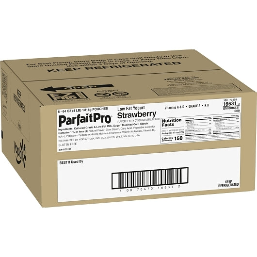 Yoplait ParfaitPro Low Fat Strawberry Yogurt, 6 x 4 lb Case - GS1 closed shipping case image