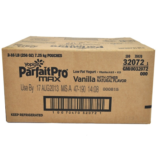 Yoplait ParfaitPro Max Low Fat Bulk Vanilla Yogurt, 2 x 16 lb Case - GS1 closed shipping case image