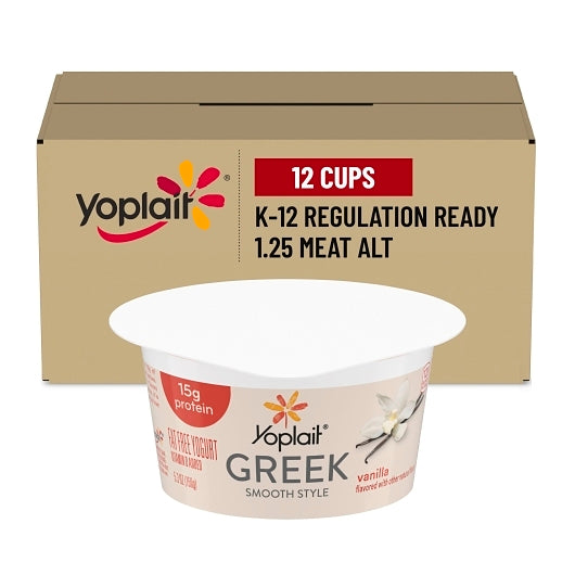 Yoplait 15g Protein Fat-Free Greek Blended Vanilla Yogurt, 12 x 5.3 oz Case - Cheese & Dairy